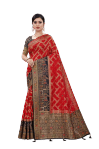 Traditional Red and Navy Blue Embroidered Saree