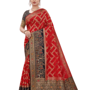 Traditional Red and Navy Blue Embroidered Saree