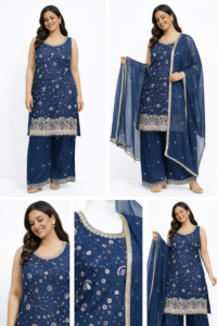 Midnight Bloom Embroidered Kurta Set with Dupatta