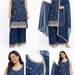 Midnight Bloom Embroidered Kurta Set with Dupatta