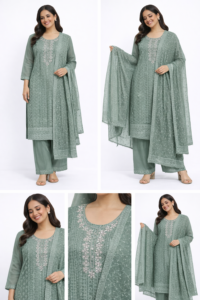 Sage Green Embroidered Kurta Set with Chikankari Dupatta