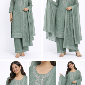 Sage Green Embroidered Kurta Set with Chikankari Dupatta