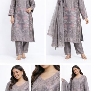 Ashira Grey Floral Embroidered Kurta Set with Dupatta