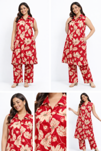 Crimson Bloom Sleeveless Floral Kurta Co-Ord Set