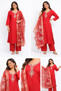 Scarlet Grace Embellished Kurta Set with Floral Dupatta