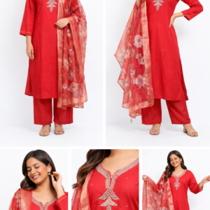 Scarlet Grace Embellished Kurta Set with Floral Dupatta