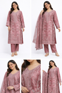 Rosy Veil Floral Embroidered Kurta Set with Dupatta